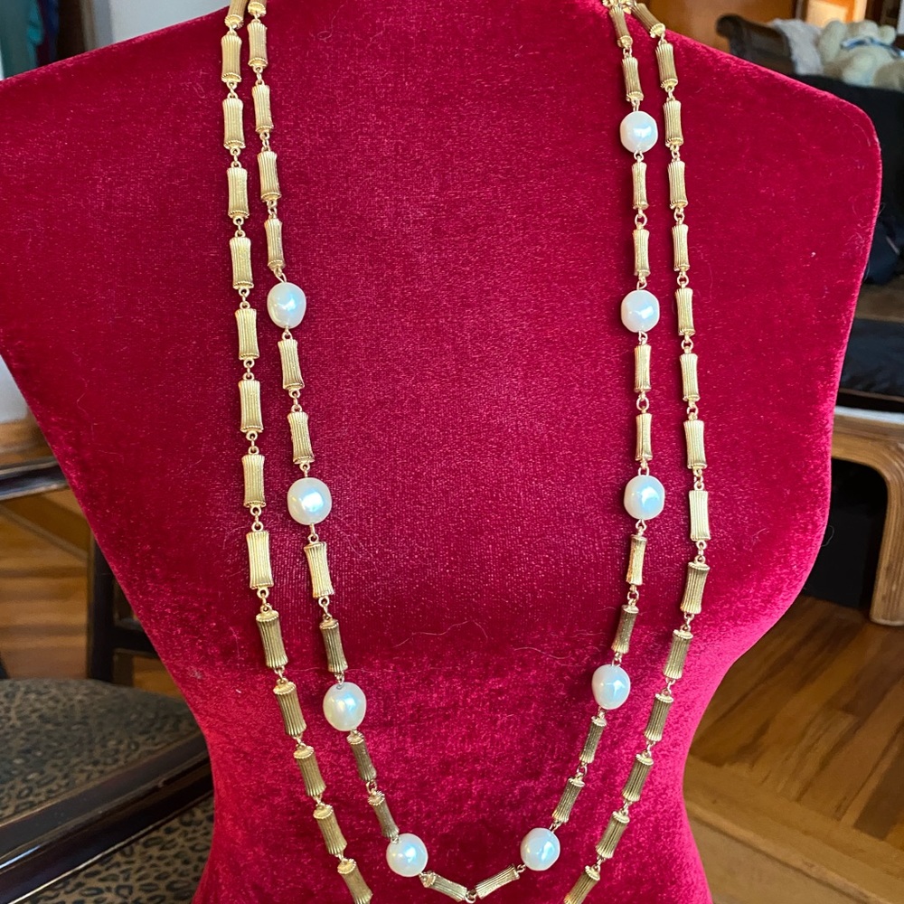 TWO St John Bamboo and Baroque Pearl Chains
